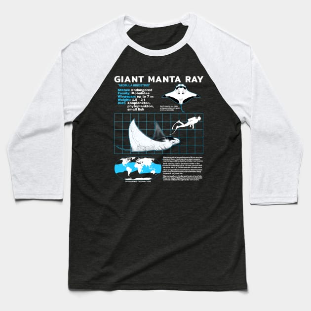 Manta ray factsheet Baseball T-Shirt by NicGrayTees